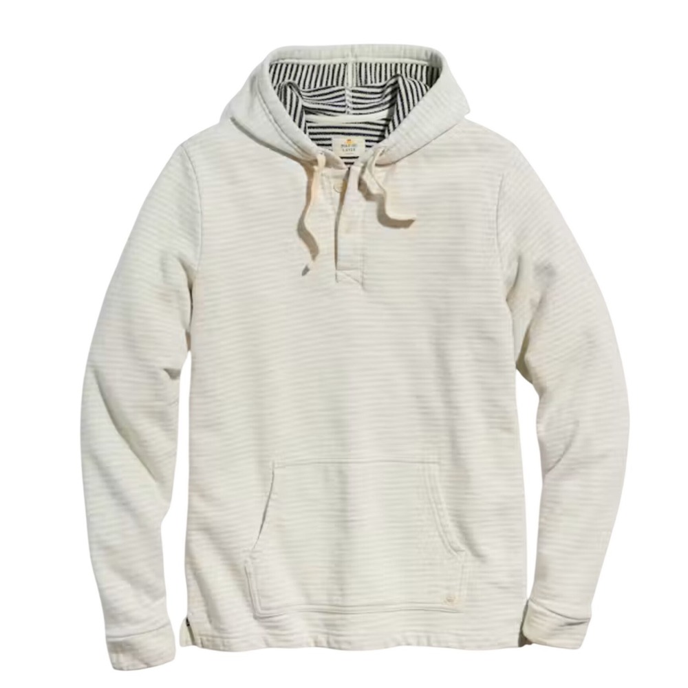 Marine Layer Montecito Beach Hoodie Men's Small Natural Stripe Pullover Coastal